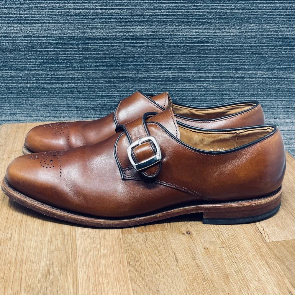 Allen Edmonds Holt Monk Strap Shoes Men 10.5 D Brown Leather Medallion Toe 2142